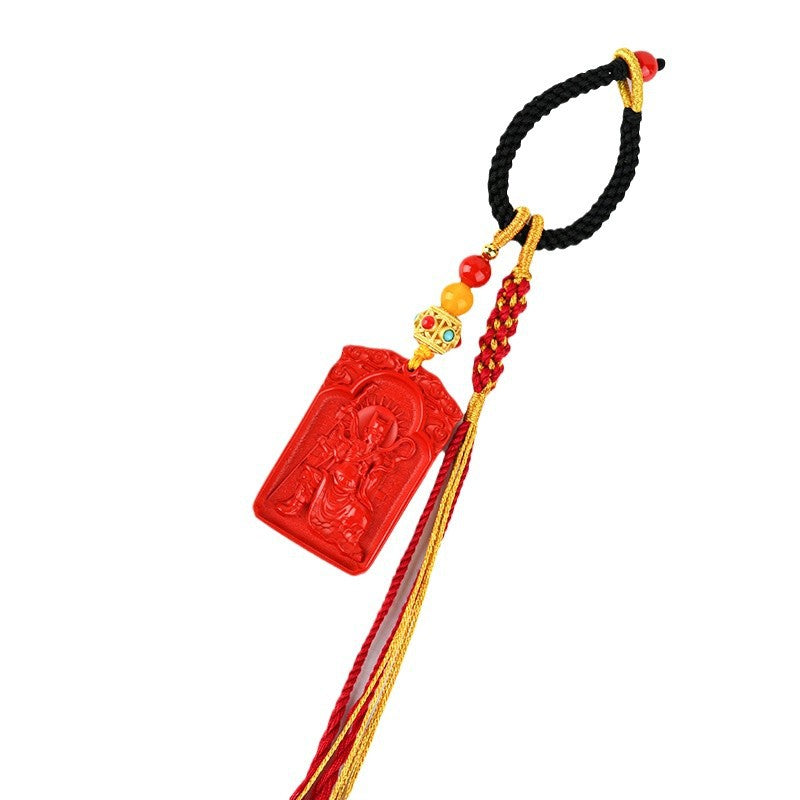Natural Cinnabar Wu Sui General Keychain - Protective Talisman for Wealth and Safety