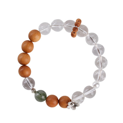 Natural White Crystal Sandalwood Green Rutilated Quartz Bracelet - Zen Buddhist Beads for Spiritual Harmony