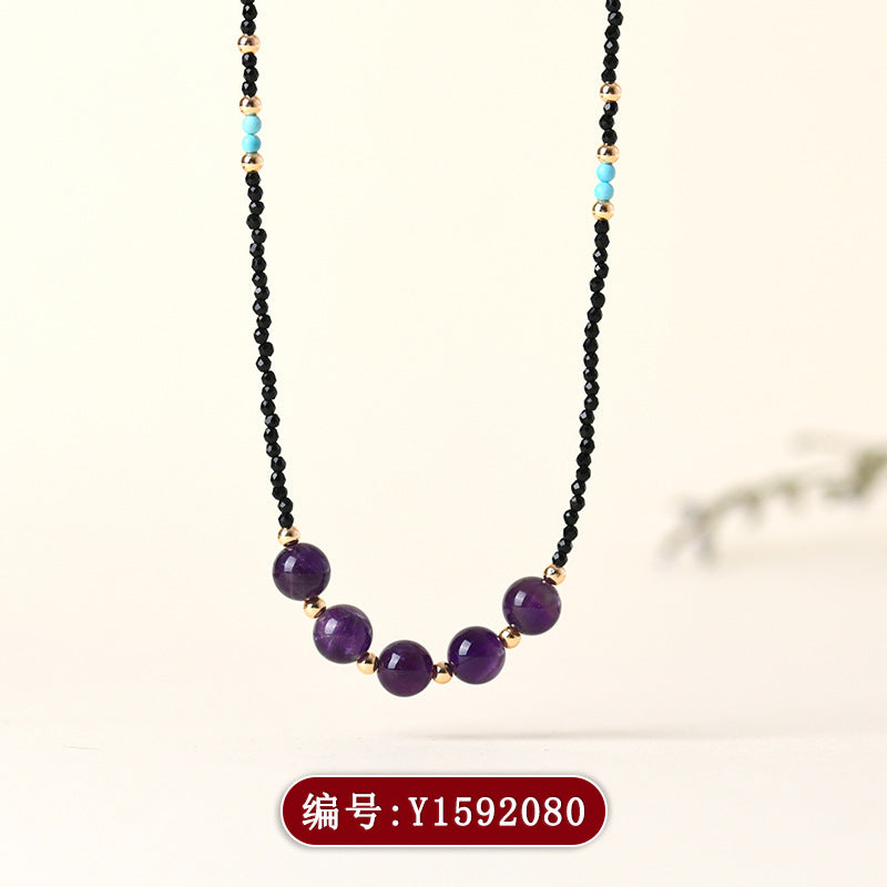 Natural Black Spinel Amethyst Collarbone Necklace Adjustable Original Design Women's New Internet Hot Necklace