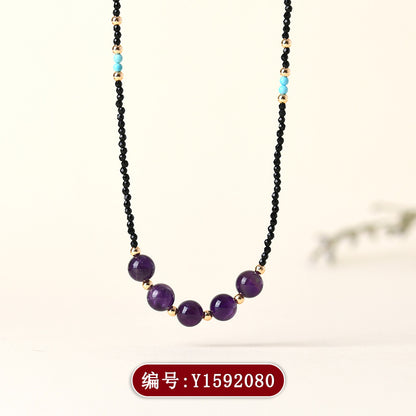 Natural Black Spinel Amethyst Collarbone Necklace Adjustable Original Design Women's New Internet Hot Necklace