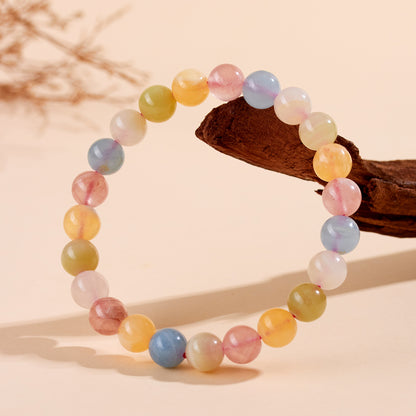 Natural Crystal Colorful Quartz Single Circle Bracelet - Macaron Hues for Harmony & Luck