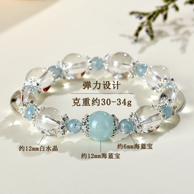 Natural White Crystal Aquamarine Bracelet - Elegant Women's Spiritual Jewelry for Peace and Prosperity