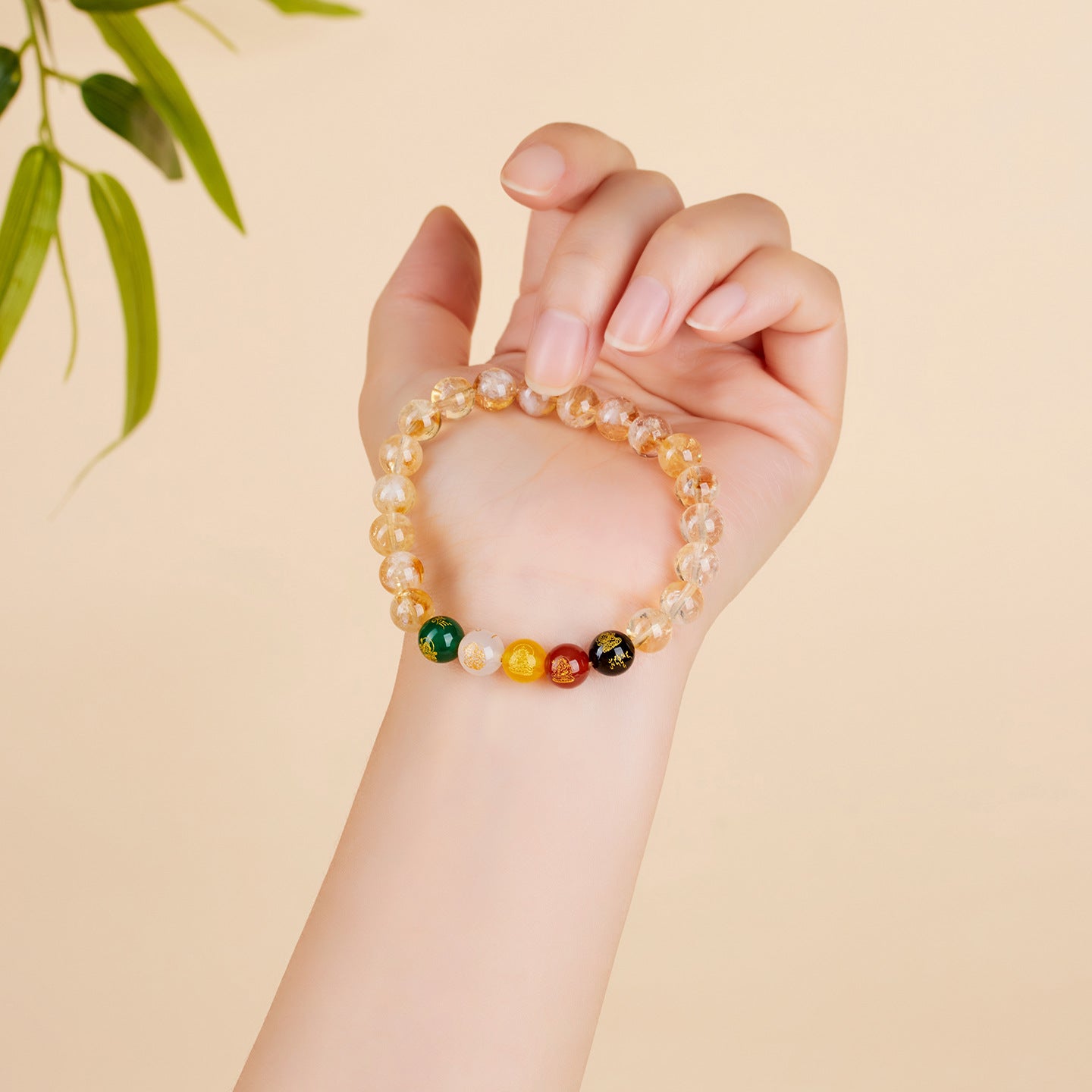 Yellow Pagoda Crystal Five-Way Wealth God Bracelet - New Chinese Style Lucky Women's Jewelry