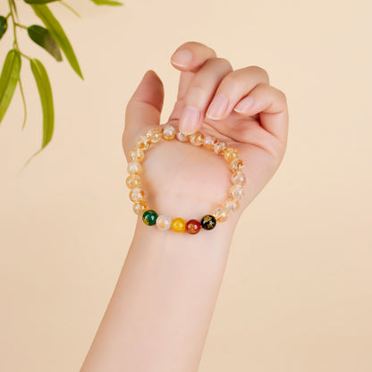 Yellow Pagoda Crystal Five-Way Wealth God Bracelet - New Chinese Style Lucky Women's Jewelry