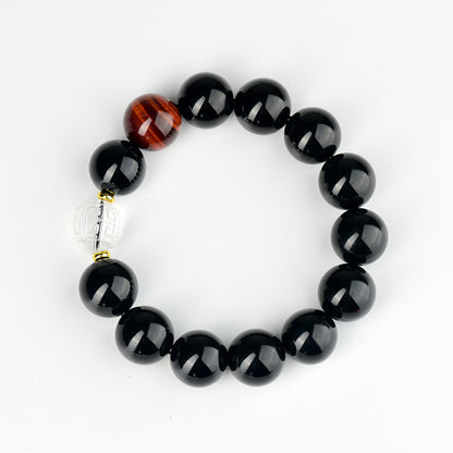Natural Obsidian and White Crystal Cloud Bead Bracelet for Men - Protection and Energy Flow