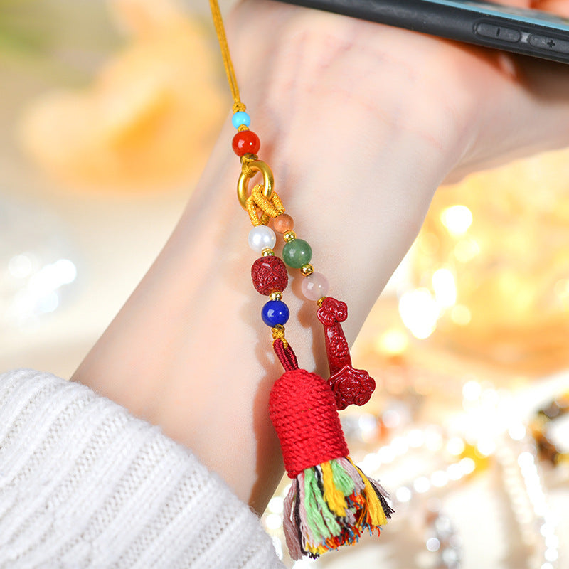 Natural Purple Gold Cinnabar Ruyi Tibetan Style Tassel Pendant - Spiritual Protection Charm