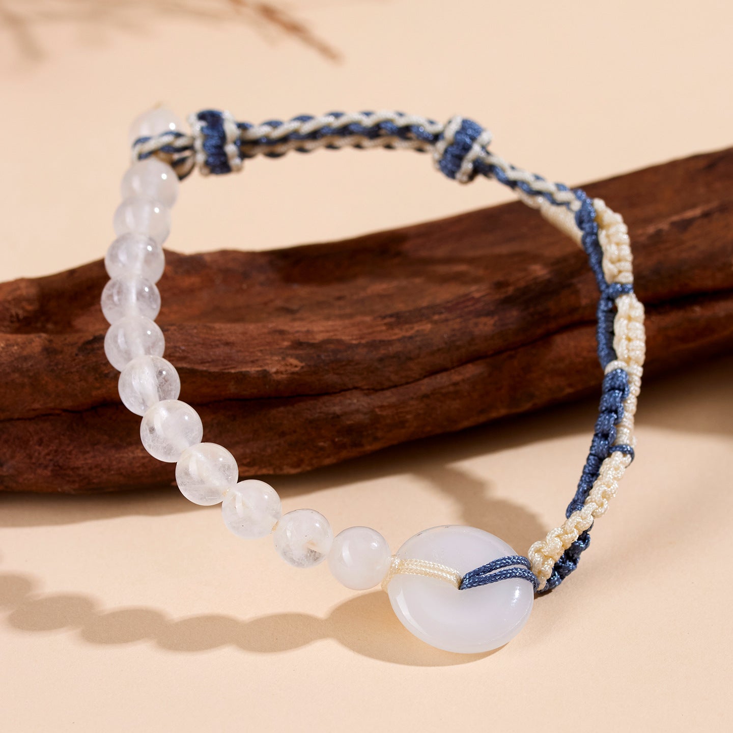 White Chalcedony Peace Buckle Handmade Woven Bracelet | Harmony Purity Chinese Style Charm