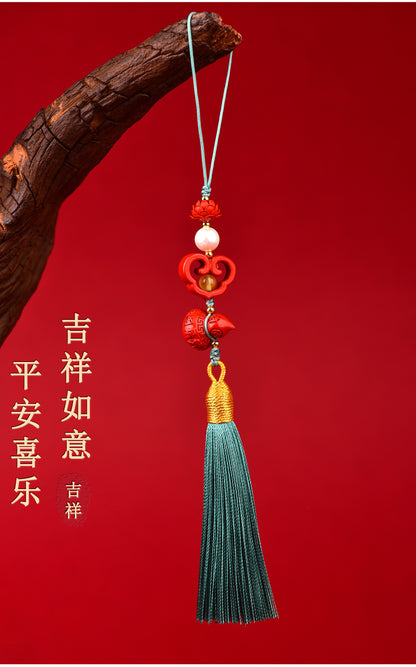 Natural Imperial Red Cinnabar Ruyi Gourd Phone Charm – Protection & Prosperity Talisman