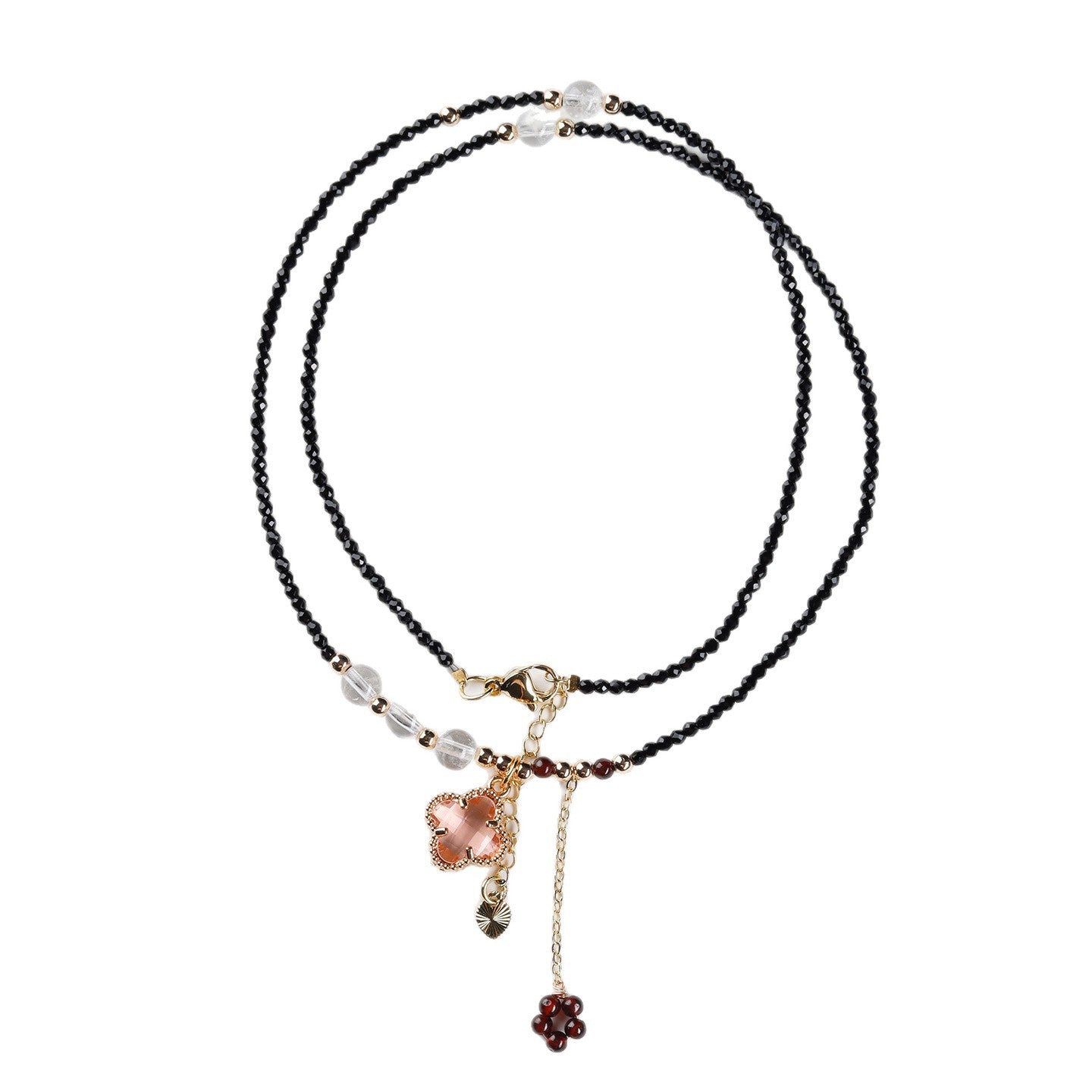 Black Spinel Multi-Circle Bracelet with Four-Leaf Clover | Lucky Charm Protection Jewelry