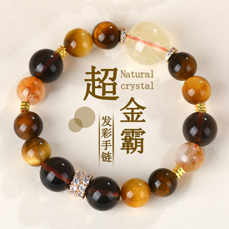 Golden Tiger Eye Natural Crystal Lucky Bracelet for Zodiac Year Protection and Wealth