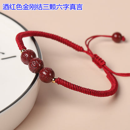 Handwoven Cinnabar Six-Word Mantra Red String Bracelet - Protection & Luck Charm