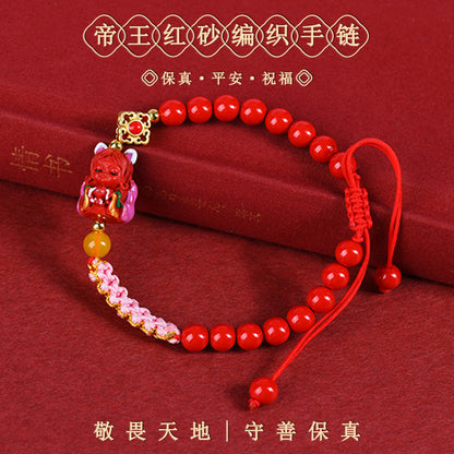 Natural Cinnabar Nine-Tailed Fox Peach Blossom Knot Bracelet - Mystical Protection and Love Charm