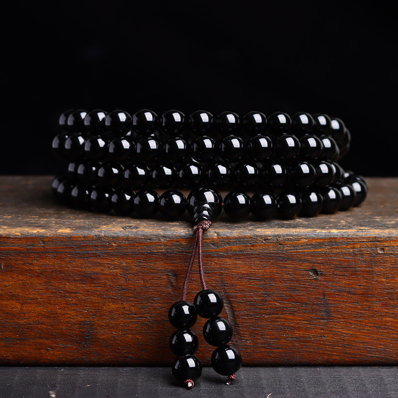 Natural Obsidian 108 Buddha Beads Multi-Circle Bracelet | Spiritual Protection Talisman