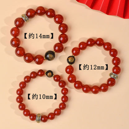 Natural Red Agate Zodiac Birth Buddha Six-Word Mantra Couple Bracelet for Birth Year Blessings