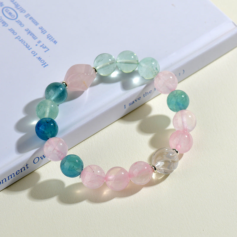 Rose Quartz Fluorite Aquarius Crystal Bracelet | Zodiac Love & Spiritual Harmony Talisman