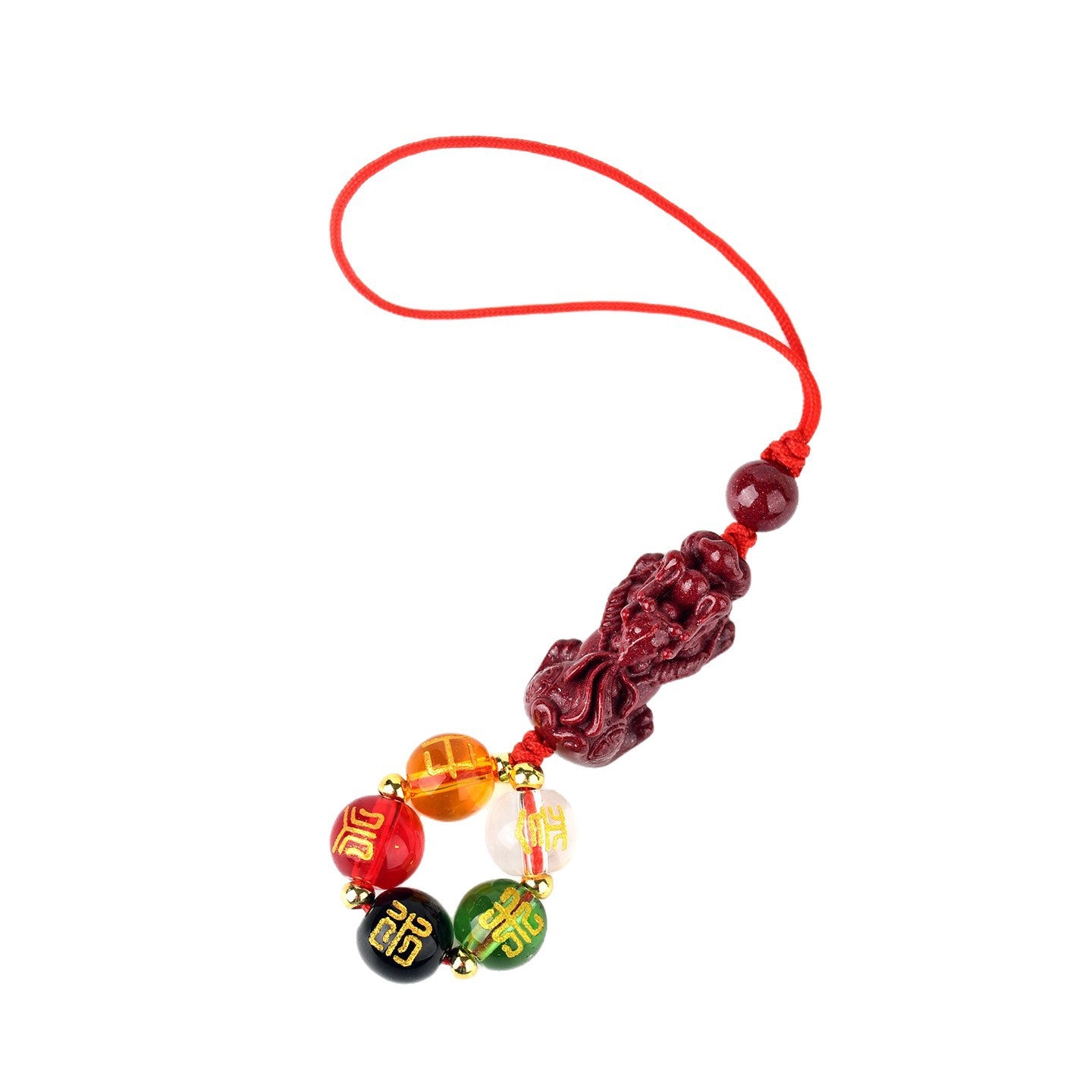 Natural Purple Gold Cinnabar Pixiu Five Elements Phone Chain - Wealth & Protection Talisman