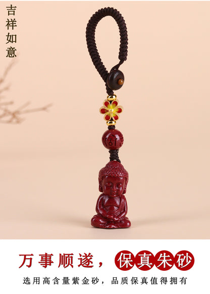 Natural Purple Gold Cinnabar Baby Buddha Keychain - Spiritual Protection Charm