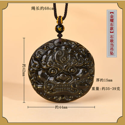 Golden Obsidian Bagua Pixiu Pendant Necklace - Spiritual Protection & Wealth