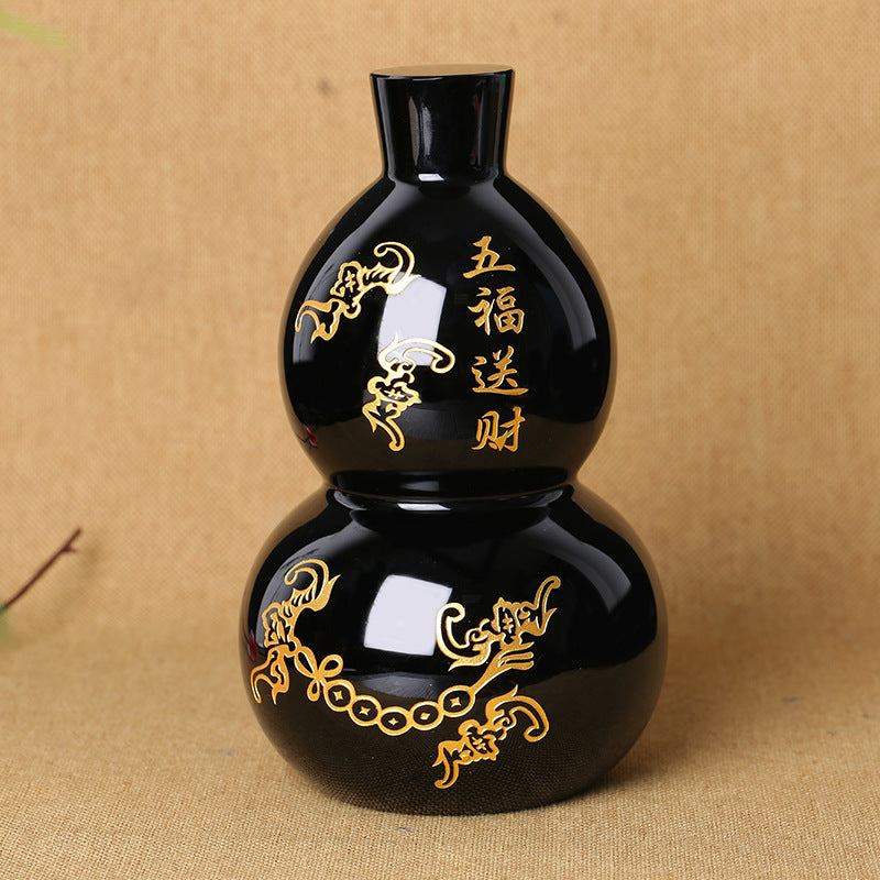 Natural Obsidian Gourd Ornament – Feng Shui Home Office Crystal Decor for Protection