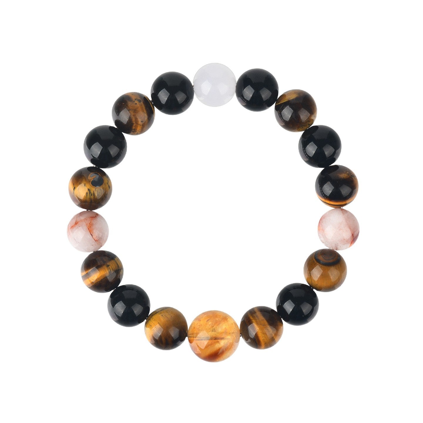 Natural Crystal Multi-Gem Bracelet with Yellow Tiger Eye and Obsidian - Spiritual Energy and Protection