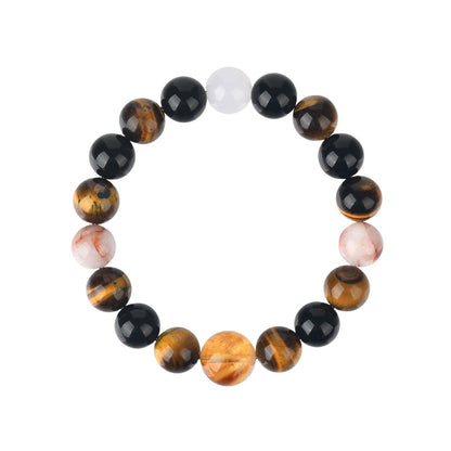 Natural Crystal Multi-Gem Bracelet with Yellow Tiger Eye and Obsidian - Spiritual Energy and Protection