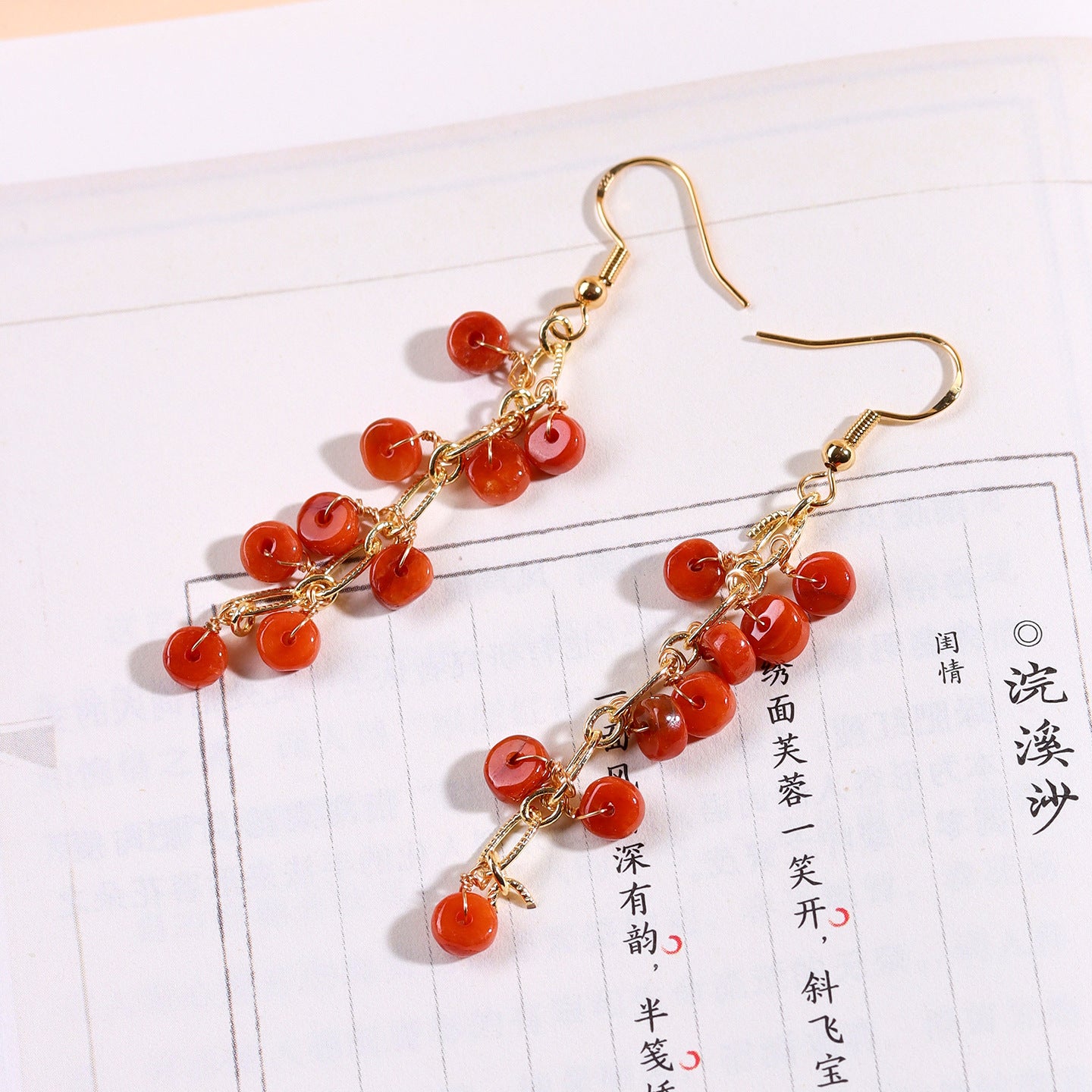 Natural Emerald Red Jade Tassel Earrings | Chinese Retro Style Luxury Women's Jewelry