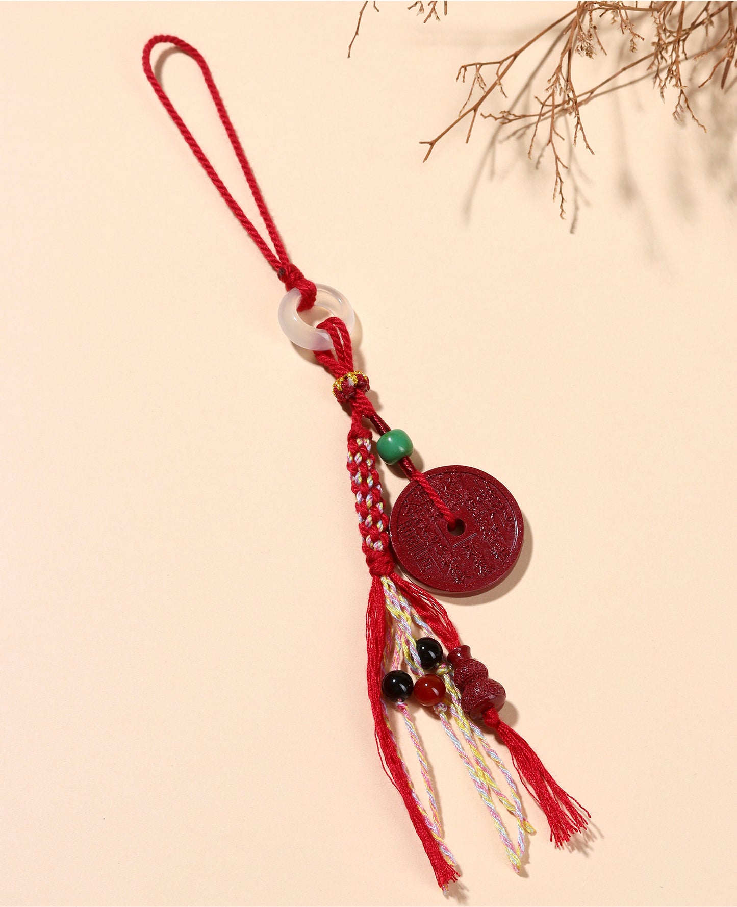 Natural Purple Gold Cinnabar Mountain Ghost Flower Pendant - Taoist Keychain for Protection & Luck