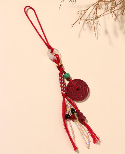 Natural Purple Gold Cinnabar Mountain Ghost Flower Pendant - Taoist Keychain for Protection & Luck