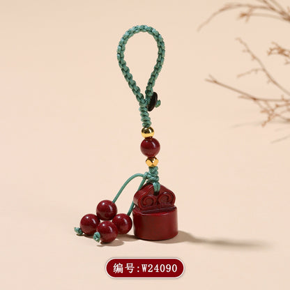 Natural Purple Gold Cinnabar Wishful Keychain - Chinese Style Luck Charm for Bags