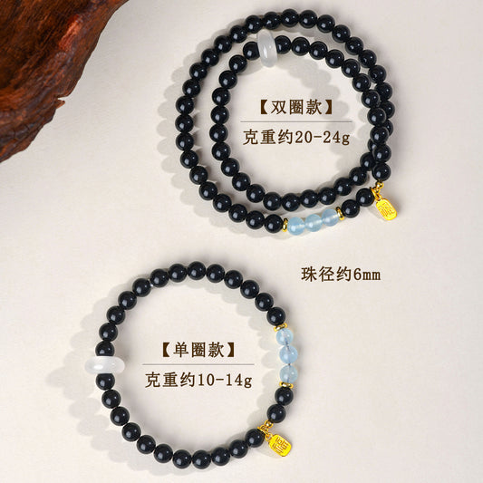 Natural Crystal Obsidian Multi-Gem Bracelet | Chinese Style Buddhist Bead for Women
