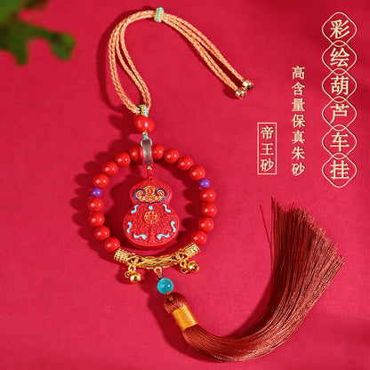 Imperial Red Cinnabar Painted Gourd Car Hanging – Feng Shui Protection & Prosperity Charm