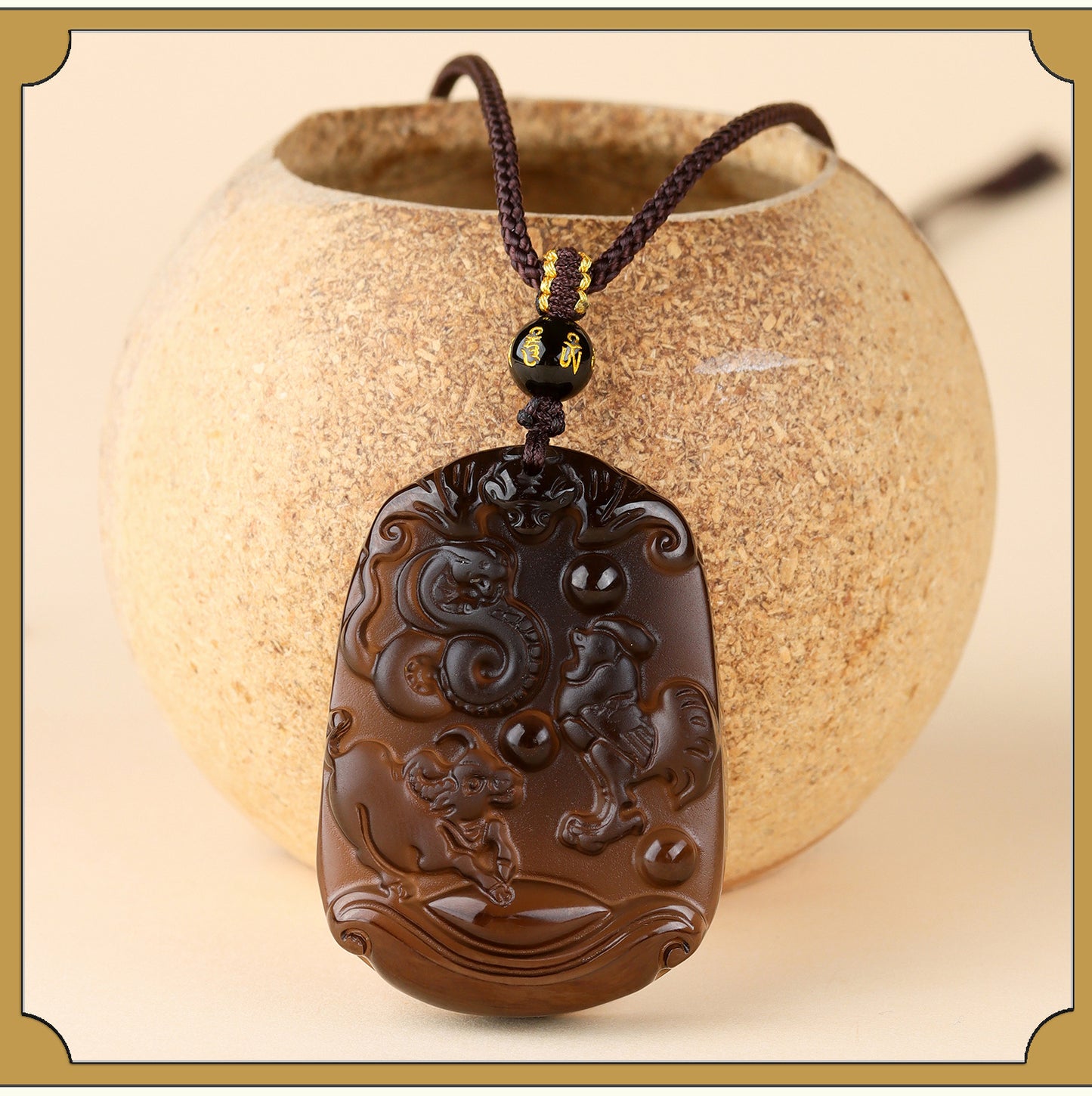 Natural Ice Obsidian Zodiac Triad Pendant Necklace｜Birth Year Protection & Harmony