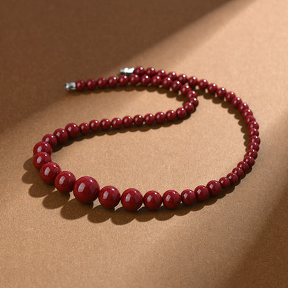 Natural High Content Cinnabar Round Bead Necklace - Purple Gold Sand Tower Chain for Protection