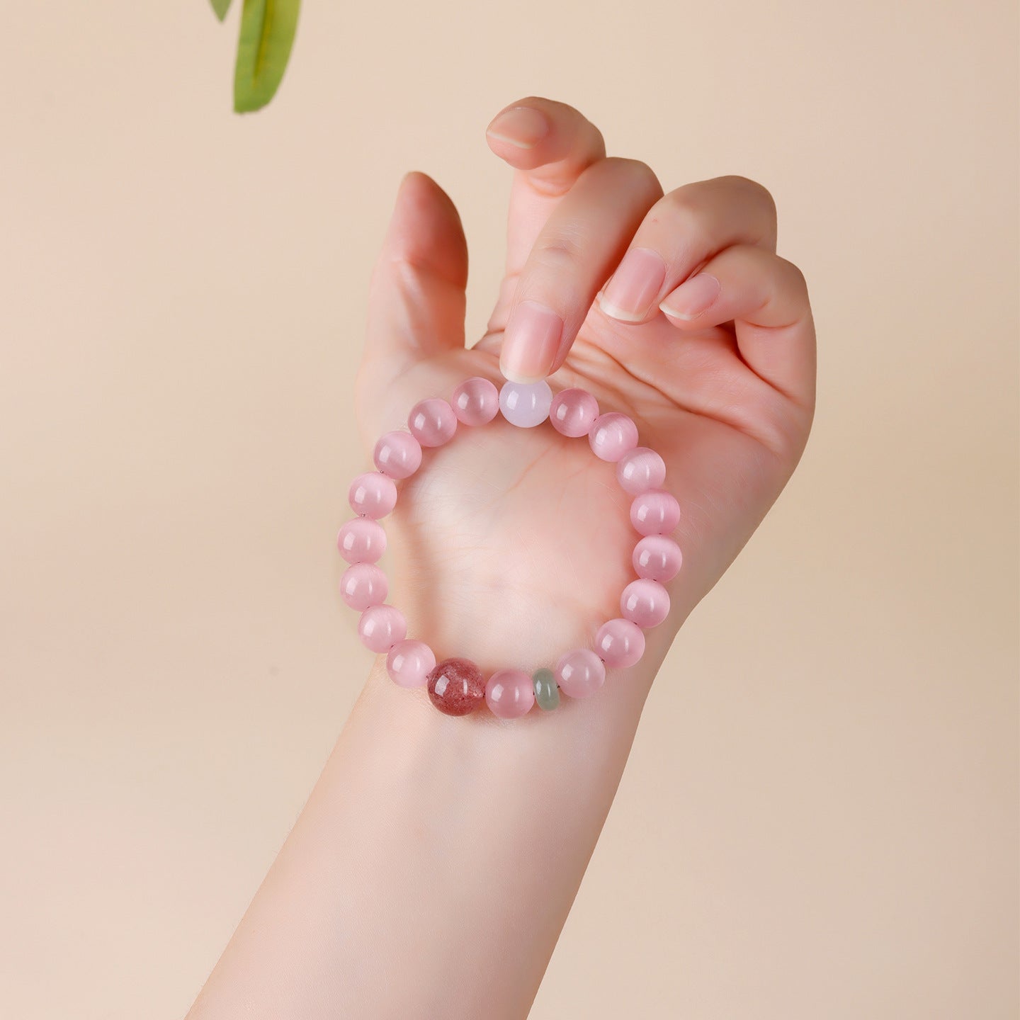 Pink Cat's Eye Strawberry Crystal Bracelet | Love Charm & Fashion Energy for Women