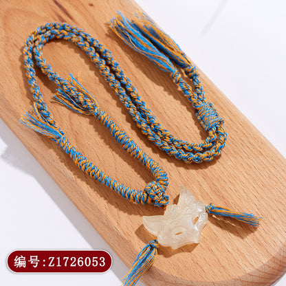 Natural Yellow Crystal Fox Mask Pendant Tibetan Necklace - Wisdom & Prosperity Amulet