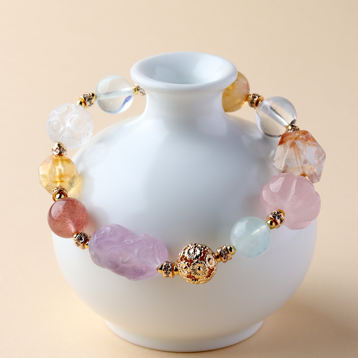 Lavender Amethyst Pixiu Crystal Bracelet | Wealth Attraction & Spiritual Protection