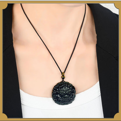 Golden Obsidian Bagua Pixiu Pendant Necklace - Spiritual Protection & Wealth