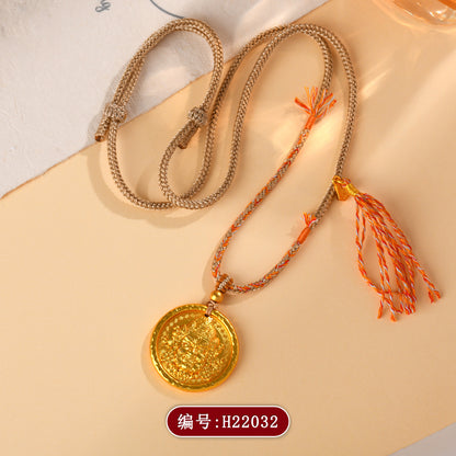 Golden Wealth God Pendant Tibetan Necklace - Prosperity and Protection Amulet