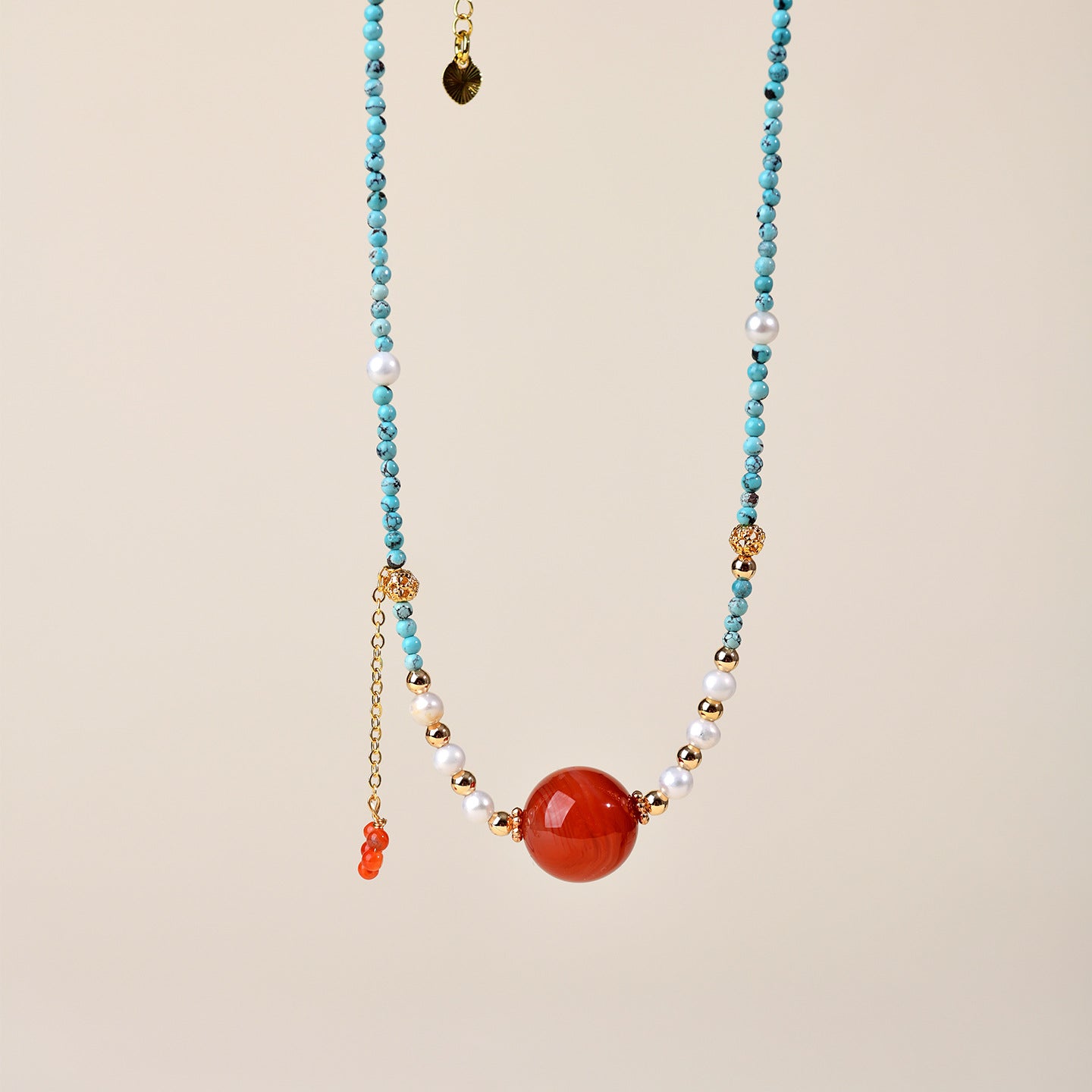 Natural Turquoise and Red Agate Collarbone Chain - Women's Spiritual Protection Necklace