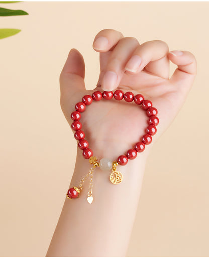 Imperial Red Cinnabar Hetian Jade Tassel Bracelet | Wealth & Protection Talisman