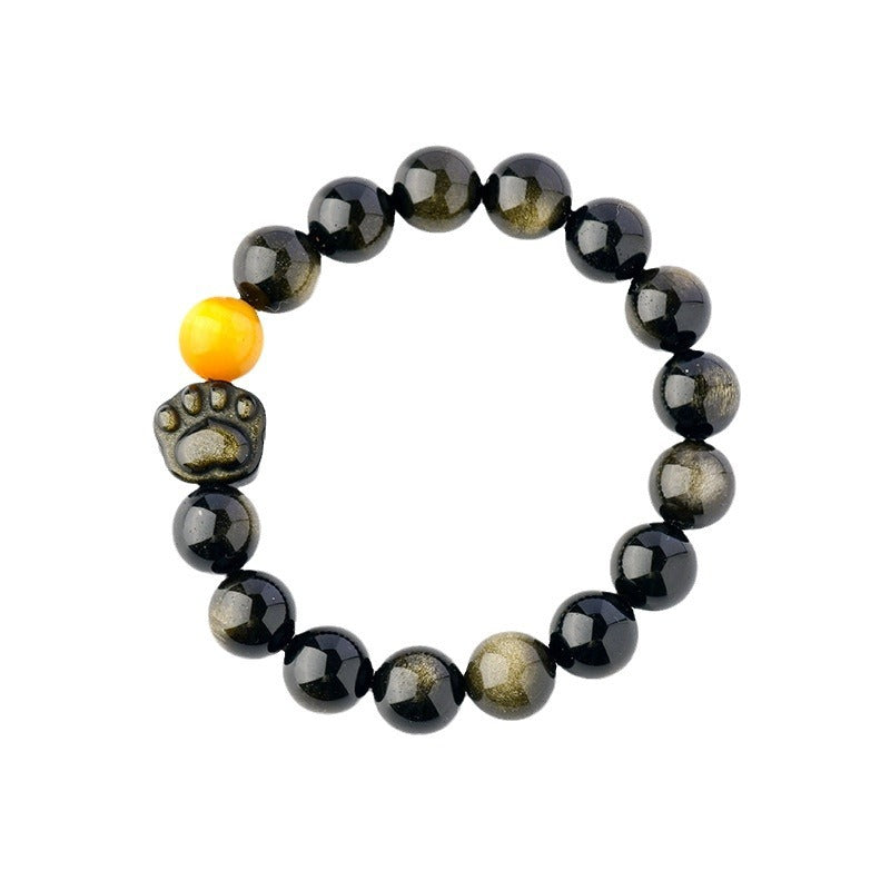 Golden Obsidian Tiger Eye Cat Claw Bracelet | Dual Energy Protection & Wealth Attraction