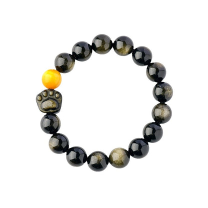 Golden Obsidian Tiger Eye Cat Claw Bracelet | Dual Energy Protection & Wealth Attraction