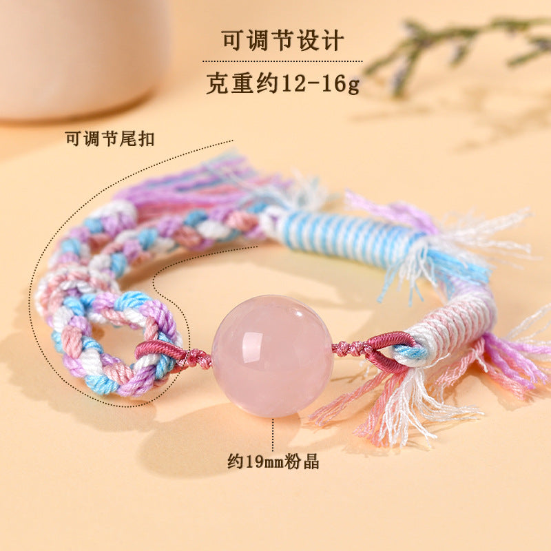 Natural Rose Quartz Tibetan Handmade Bracelet - Love Energy Crystal Cord Jewelry for Women