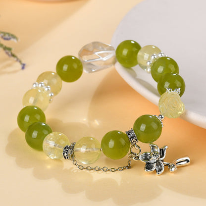 Natural Xiuyan Jade Lemon Citrine Bracelet - Large Bead Spiritual Energy for Women