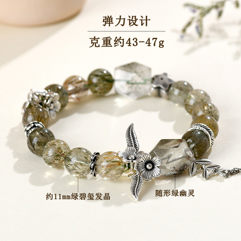 Natural Green Tourmaline Hair Crystal Bracelet | Wealth Protection & Spiritual Energy Amulet