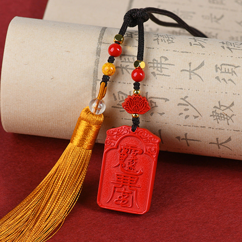 Natural Cinnabar Wu Sui General Car Hanging Ornament – Protection and Fortune Charm