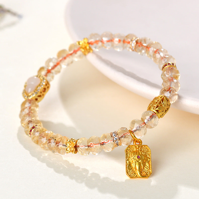 Natural Yellow Crystal Faceted Bead Bracelet | Lucky Charm for Wealth & Positivity