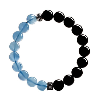 Natural Obsidian Aquamarine Crystal Bracelet - Couple Spiritual Harmony & Protection