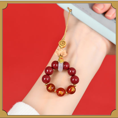 Natural Purple Gold Cinnabar Zodiac Three-in-One Keychain Pendant for Luck and Protection