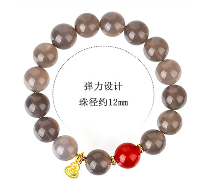 Natural Gray Agate Single Circle Bracelet | Chinese Style Protection & Balance Charm